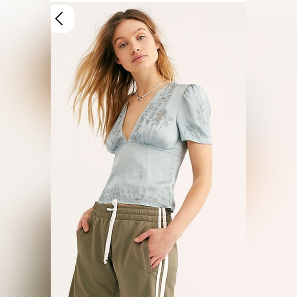 Free People Floral V Neck Top - Picture 1 of 7